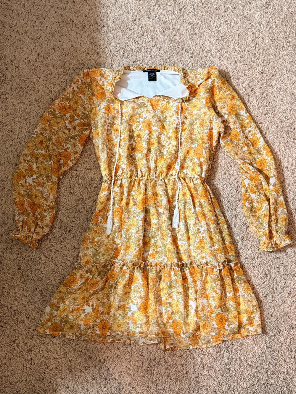 Robert Louis Yellow Floral Tiered Long-Sleeve Dress from boutique